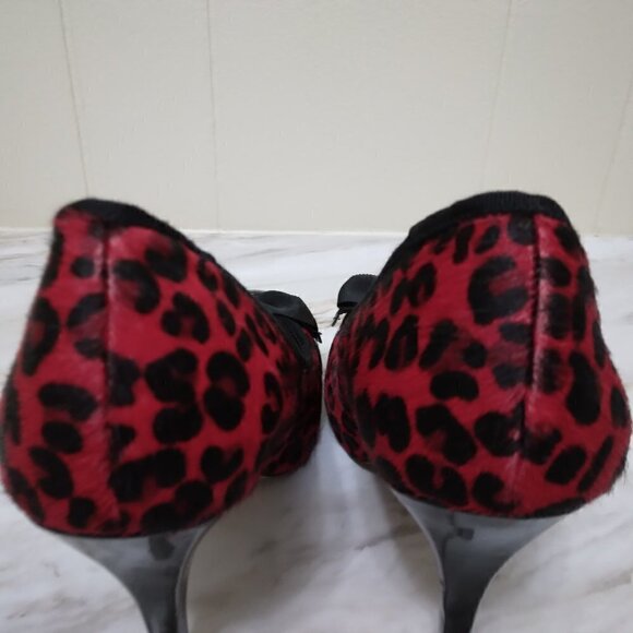 WHBM | NAOMI Red Black Leopard Print Calf Hair Heels | Size 7 - Picture 3 of 11